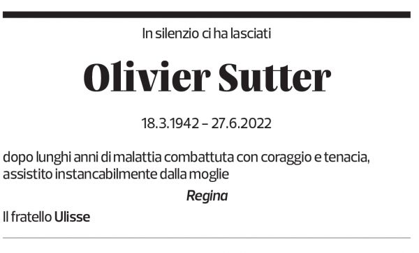 Annuncio funebre Olivier Sutter