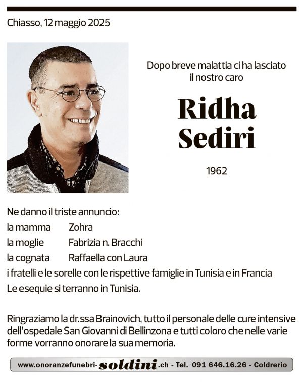 Annuncio funebre Ridha Sediri