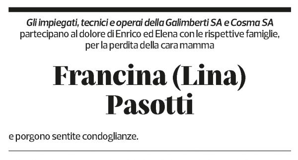 Annuncio funebre Francina Pasotti