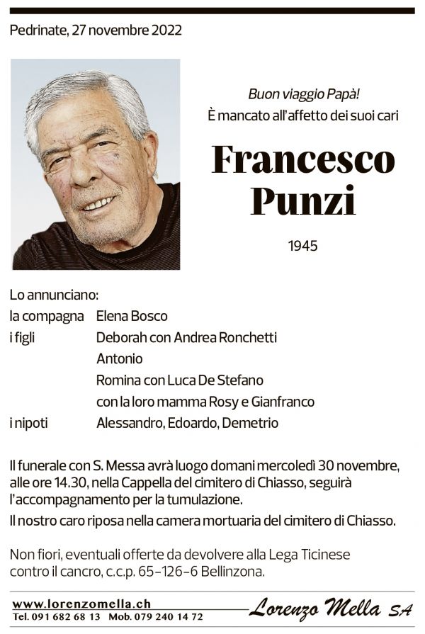 Annuncio funebre Francesco Punzi