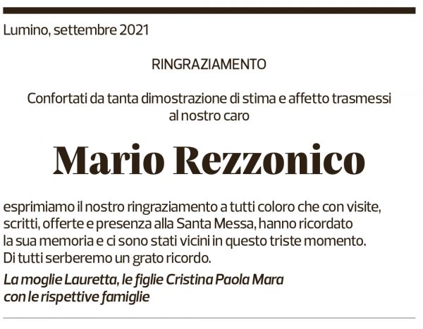 Annuncio funebre Mario Rezzonico