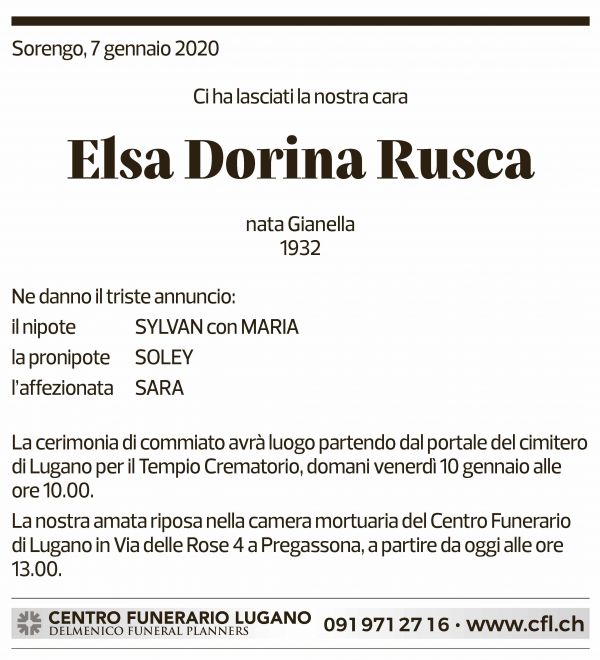 Annuncio funebre Elsa Dorina Rusca