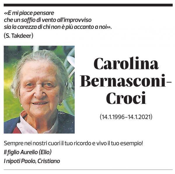 Annuncio funebre Carolina Bernasconi-croci