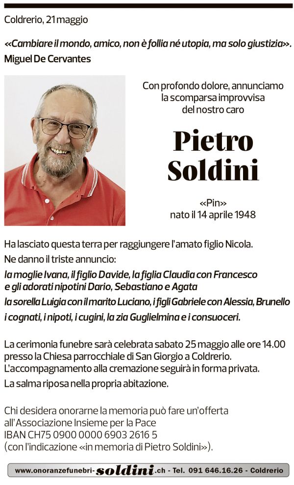 Annuncio funebre Pietro Soldini