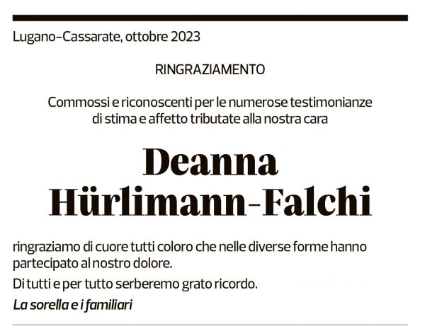 Annuncio funebre Deanna Hürlimann-falchi