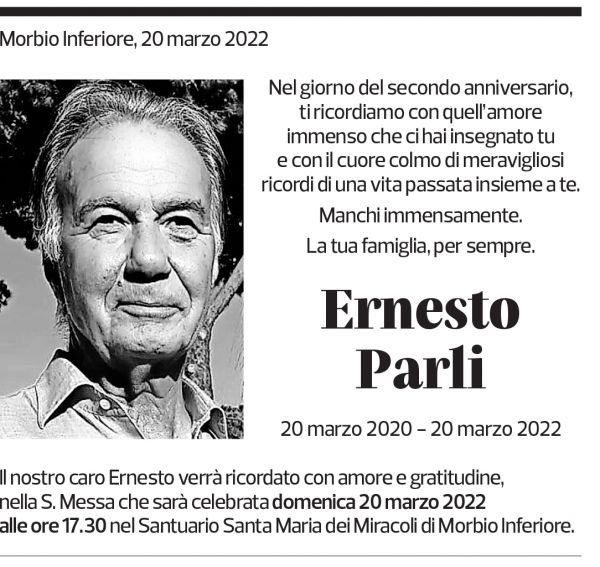 Annuncio funebre Ernesto Parli