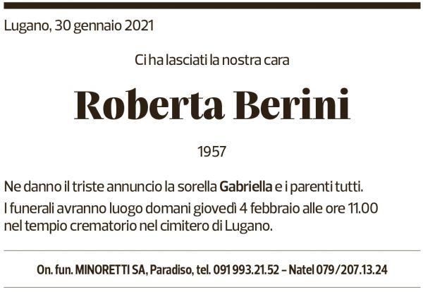 Annuncio funebre Roberta Berini