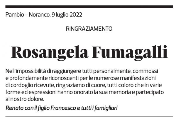 Annuncio funebre Rosangela Fumagalli