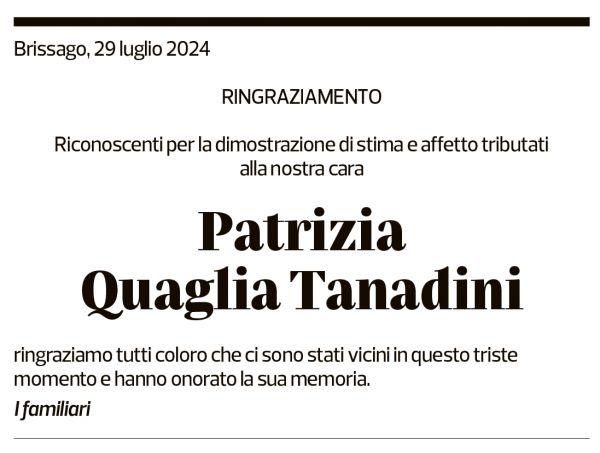 Annuncio funebre Patrizia Quaglia Tanadini