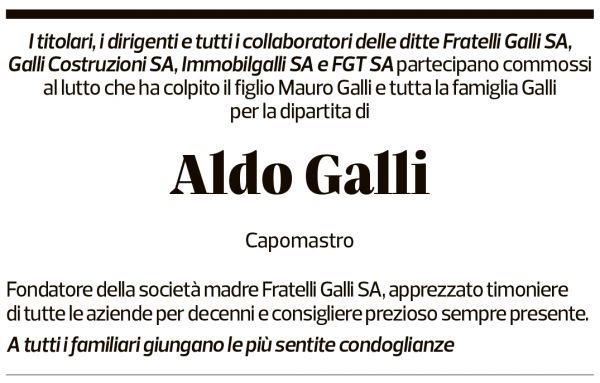 Annuncio funebre Aldo Galli