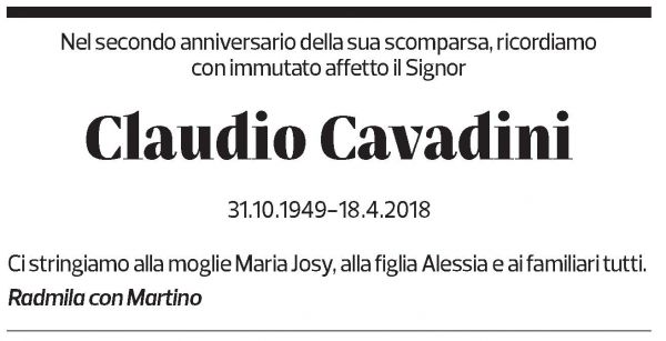 Annuncio funebre Claudio Cavadini