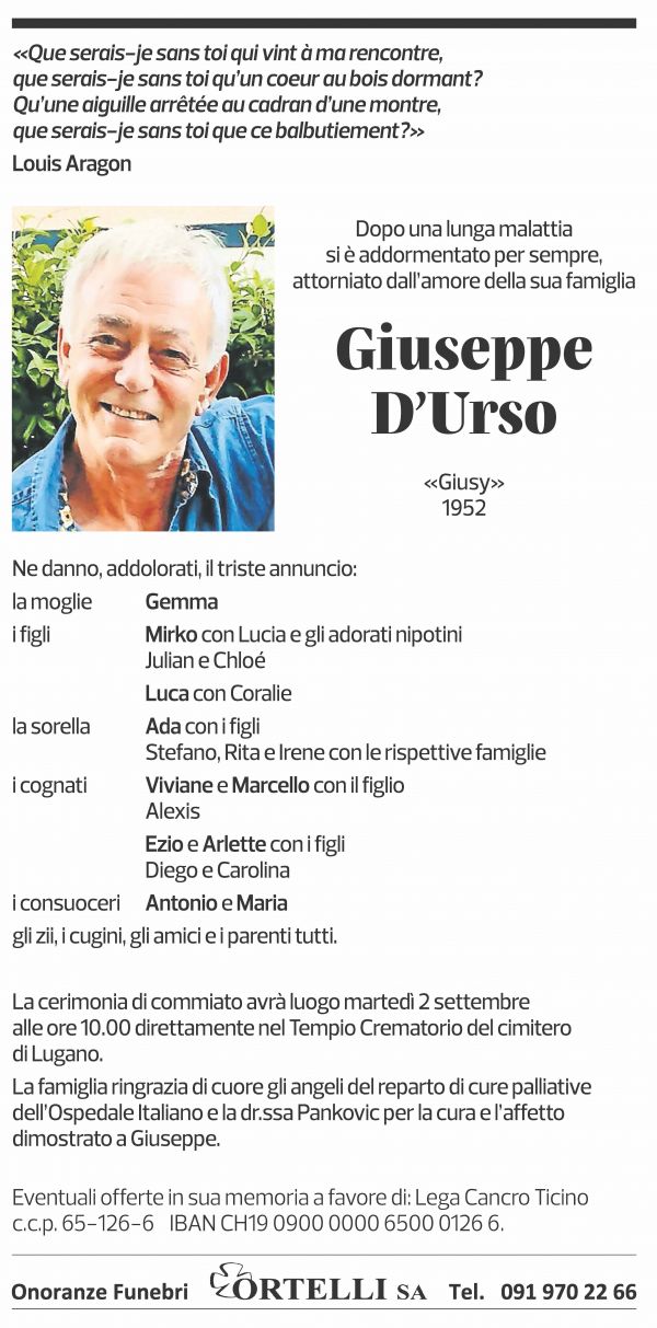 Annuncio funebre Giuseppe D'urso