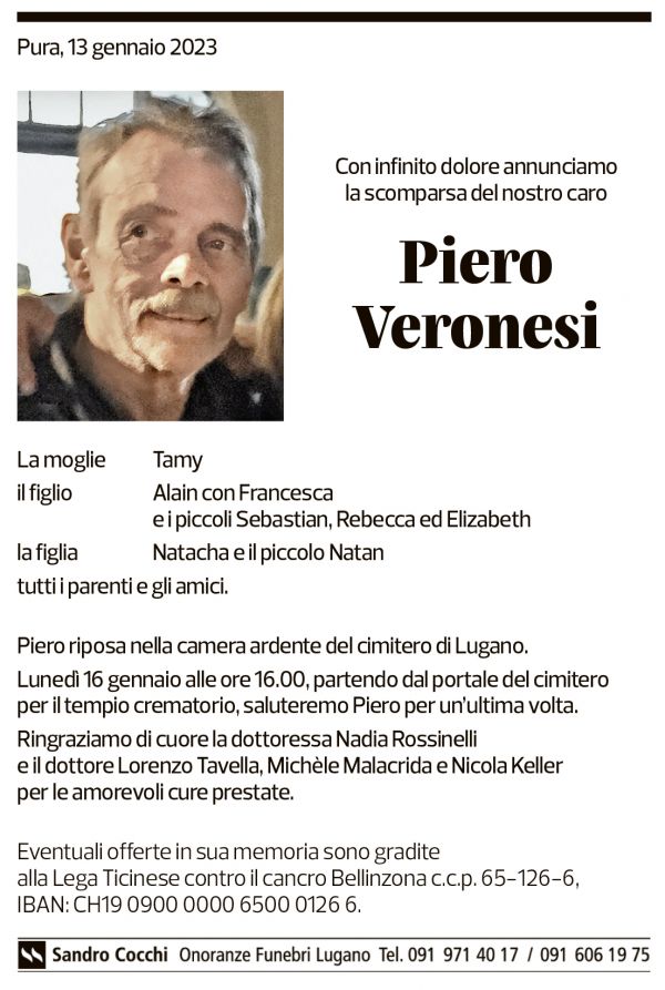 Annuncio funebre Piero Veronesi