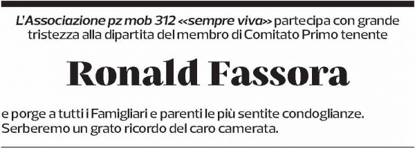 Annuncio funebre Ronald Fassora