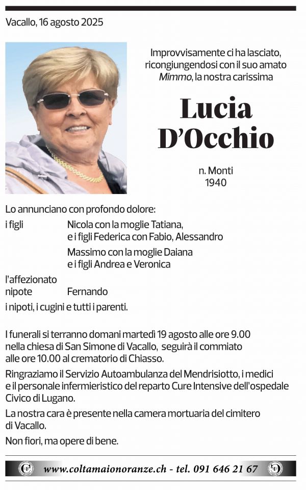 Annuncio funebre Lucia D'occhio