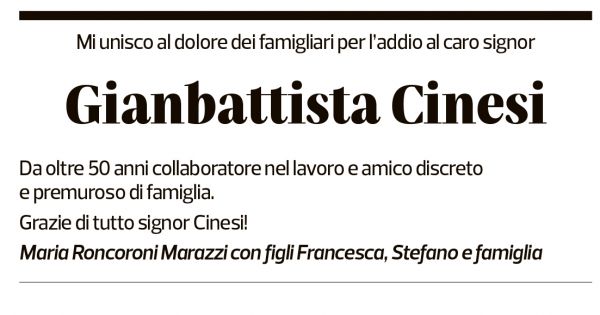 Annuncio funebre Gianbattista Cinesi