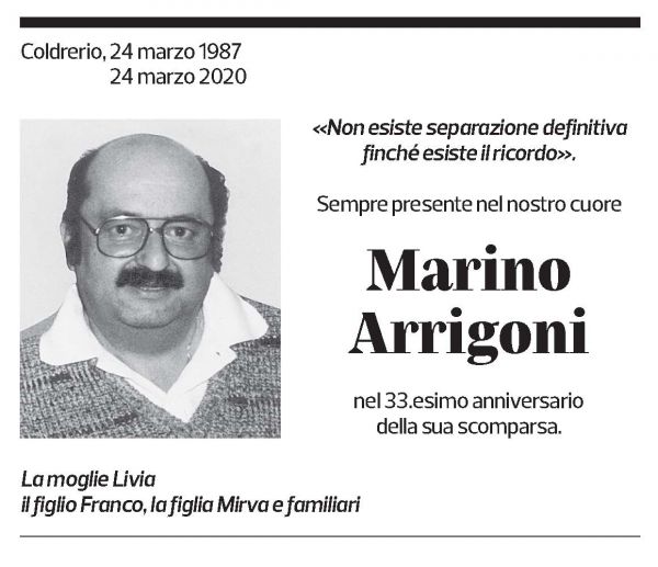 Annuncio funebre Marino Arrigoni