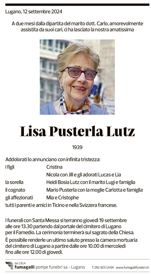 Annuncio funebre Lisa Pusterla