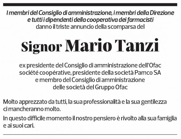 Annuncio funebre Mario Tanzi