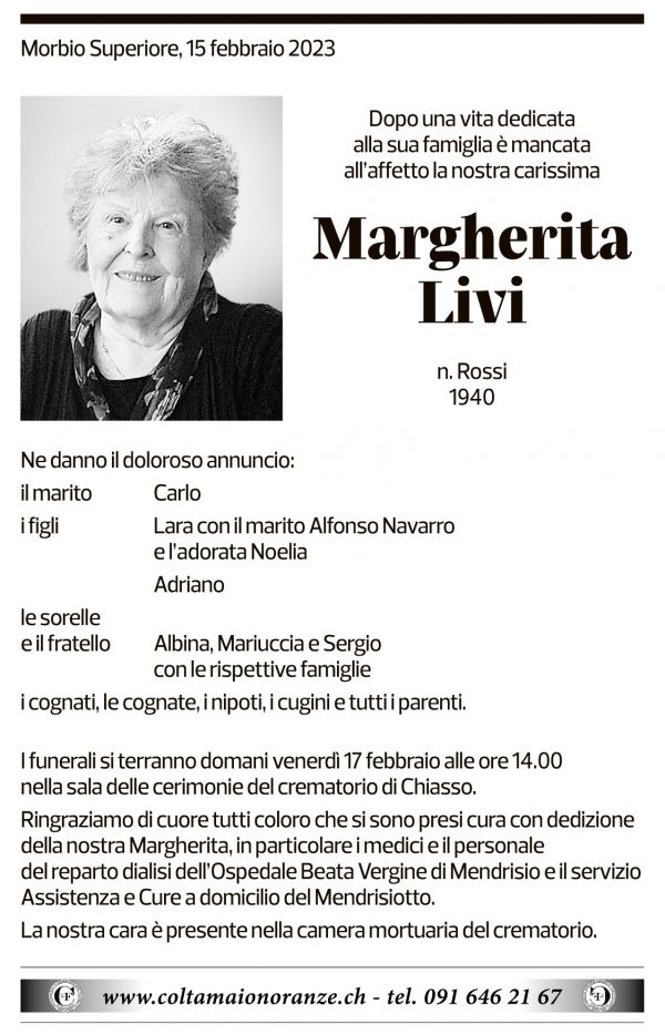 Annuncio funebre Margherita Livi