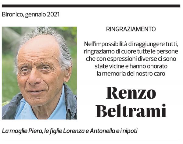 Annuncio funebre Renzo Beltrami