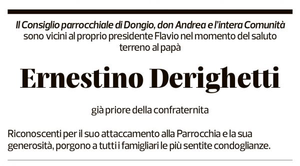 Annuncio funebre Ernestino Derighetti