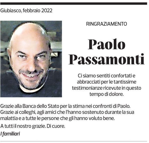 Annuncio funebre Paolo Passamonti