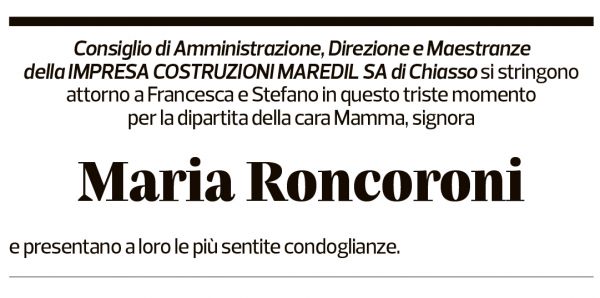 Annuncio funebre Maria Roncoroni