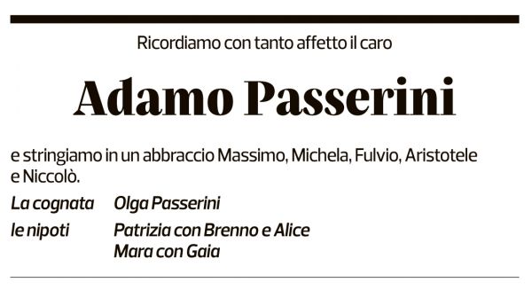 Annuncio funebre Adamo Passerini