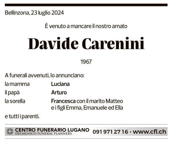 Annuncio funebre Davide Cerenini