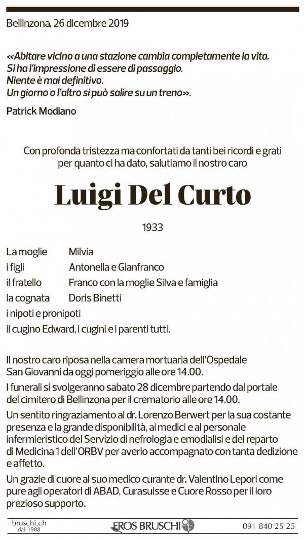 Annuncio funebre Luigi Del Curto
