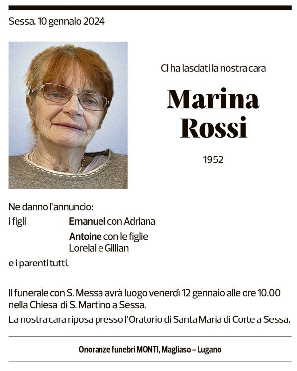 Annuncio funebre Marina Rossi