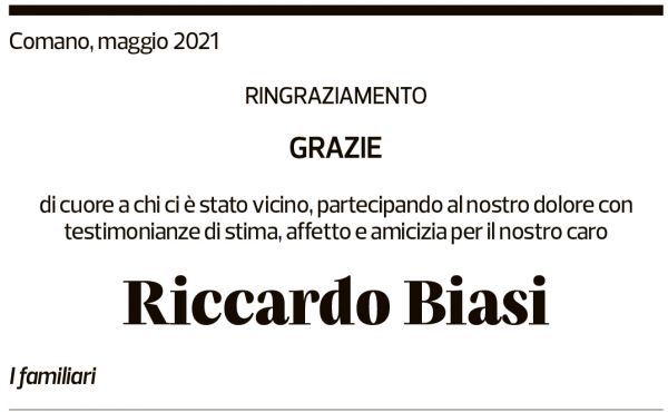 Annuncio funebre Riccardo Biasi