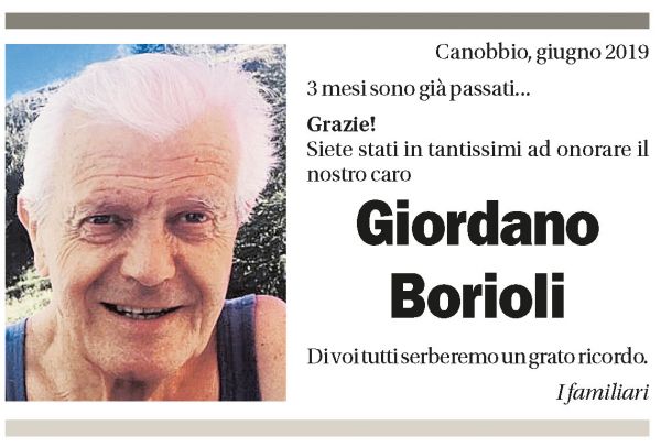 Annuncio funebre Giordano Borioli