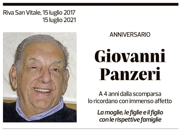 Annuncio funebre Giovanni Panzeri