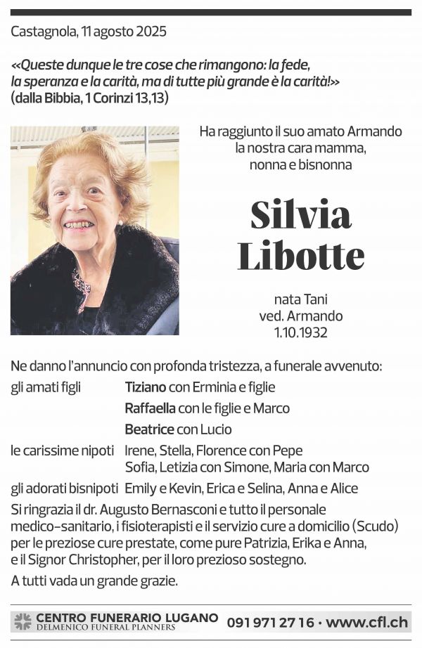 Annuncio funebre Silvia Libotte