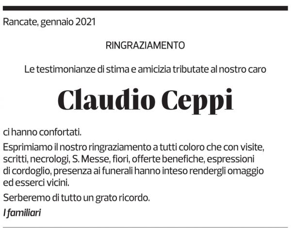 Annuncio funebre Claudio Ceppi