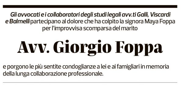 Annuncio funebre Giorgio Foppa