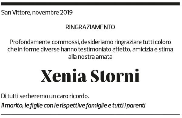 Annuncio funebre Xenia Storni