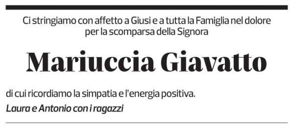 Annuncio funebre Mariuccia Giavatto