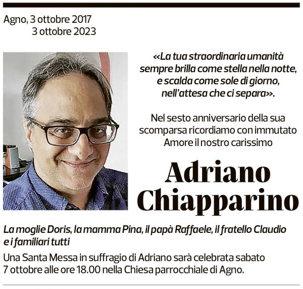 Annuncio funebre Adriano Chiapparino