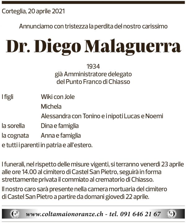 Annuncio funebre Diego Malaguerra