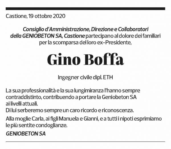 Annuncio funebre Gino Boffa