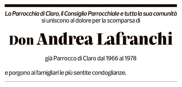 Annuncio funebre Andrea Lafranchi