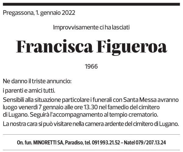 Annuncio funebre Francisca Figueroa