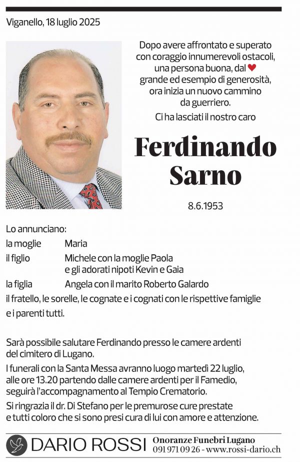 Annuncio funebre Ferdinando Sarno