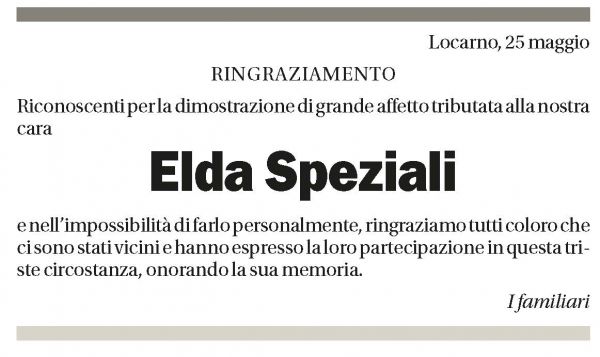 Annuncio funebre Elda Speziali