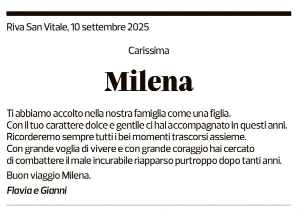 Annuncio funebre Milena Fenaroli