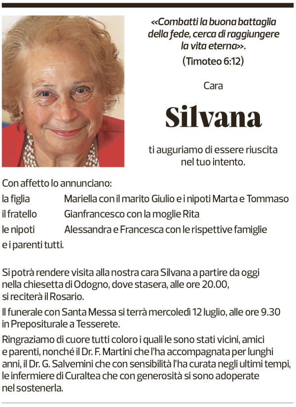 Annuncio funebre Silvana Binetti