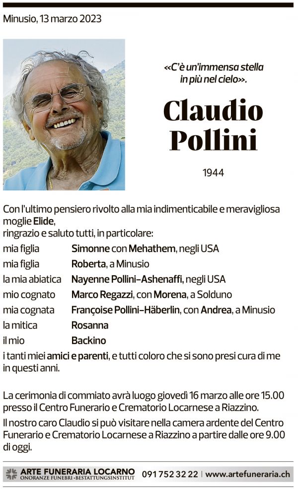 Annuncio funebre Claudio Pollini